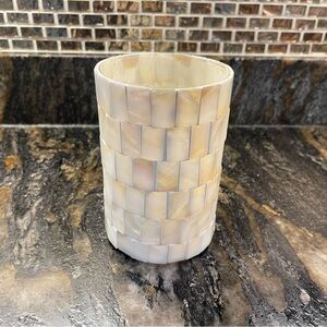 Abalone Mother-of-Pearl Tiled Candle Holder/Vase 6x4”